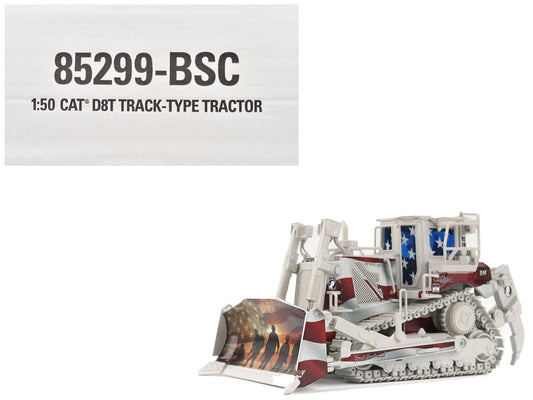 CAT Caterpillar D8T Track Type Tractor with Single Shank Ripper &quot;Brent Scarbrough & Co.&quot; Patriotic Livery &quot;High Line&quot; Series 1/50 Diecast Model by Diecast Masters