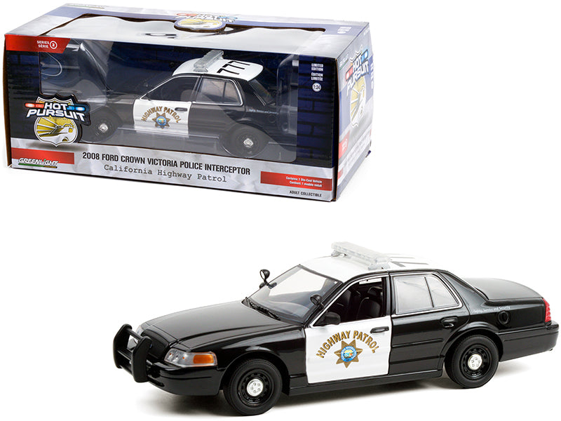 2008 Ford Crown Victoria Police Interceptor Black and White CHP &quot;California Highway Patrol&quot; &quot;Hot Pursuit&quot; Series 1/24 Diecast Model Car by Greenlight