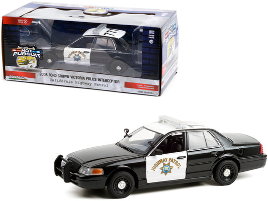 2008 Ford Crown Victoria Police Interceptor Black and White CHP &quot;California Highway Patrol&quot; &quot;Hot Pursuit&quot; Series 1/24 Diecast Model Car by Greenlight