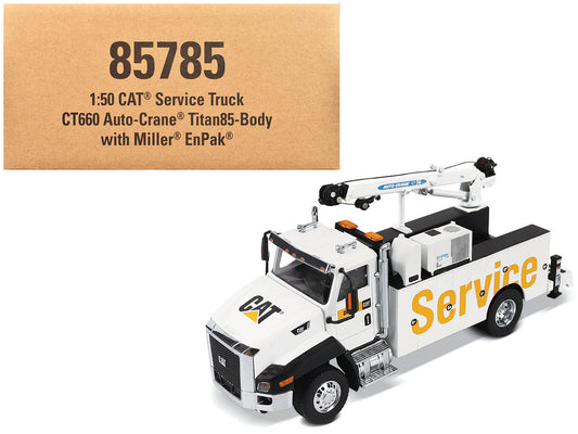 CAT Caterpillar CT660 Auto-Crane Titan 85 Truck with Miller EnPak White &quot;Transport Series&quot; 1/50 Diecast Model by Diecast Masters