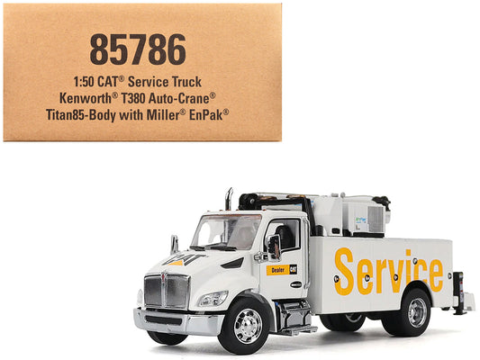Kenworth T380 Auto-Crane Titan 85 Truck with Miller EnPak White &quot;Transport Series&quot; 1/50 Diecast Model by Diecast Masters