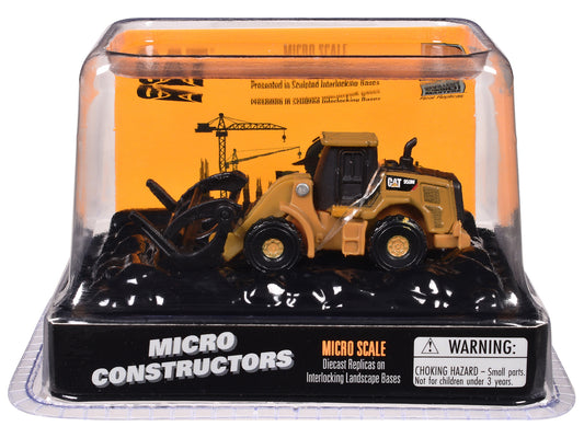 CAT Caterpillar 950M Wheel Loader (Log Fork Version) Yellow &quot;Micro-Constructor&quot; Series Diecast Model by Diecast Masters