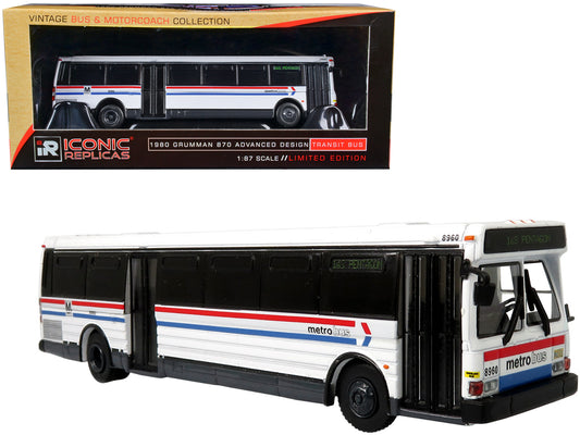 1980 Grumman 870 Advanced Design Transit Bus WMATA (Washington Metropolitan Area Transit Authority) Metro Bus &quot;16S Pentagon&quot; &quot;Vintage Bus & Motorcoach Collection&quot; 1/87 Diecast Model by Iconic Replicas