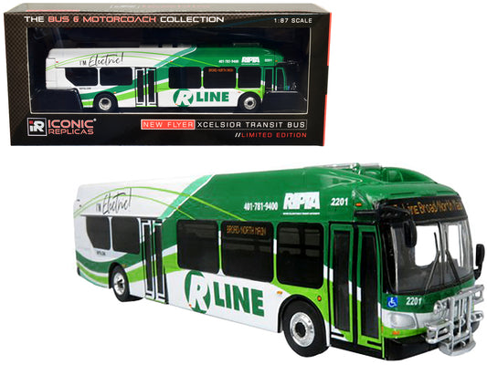 New Flyer Xcelsior Charge NG Electric Transit Bus RIPTA (Rhode Island Public Transit Authority) &quot;R Line Broad/North Main&quot; &quot;The Bus & Motorcoach Collection&quot; 1/87 Diecast Model by Iconic Replicas