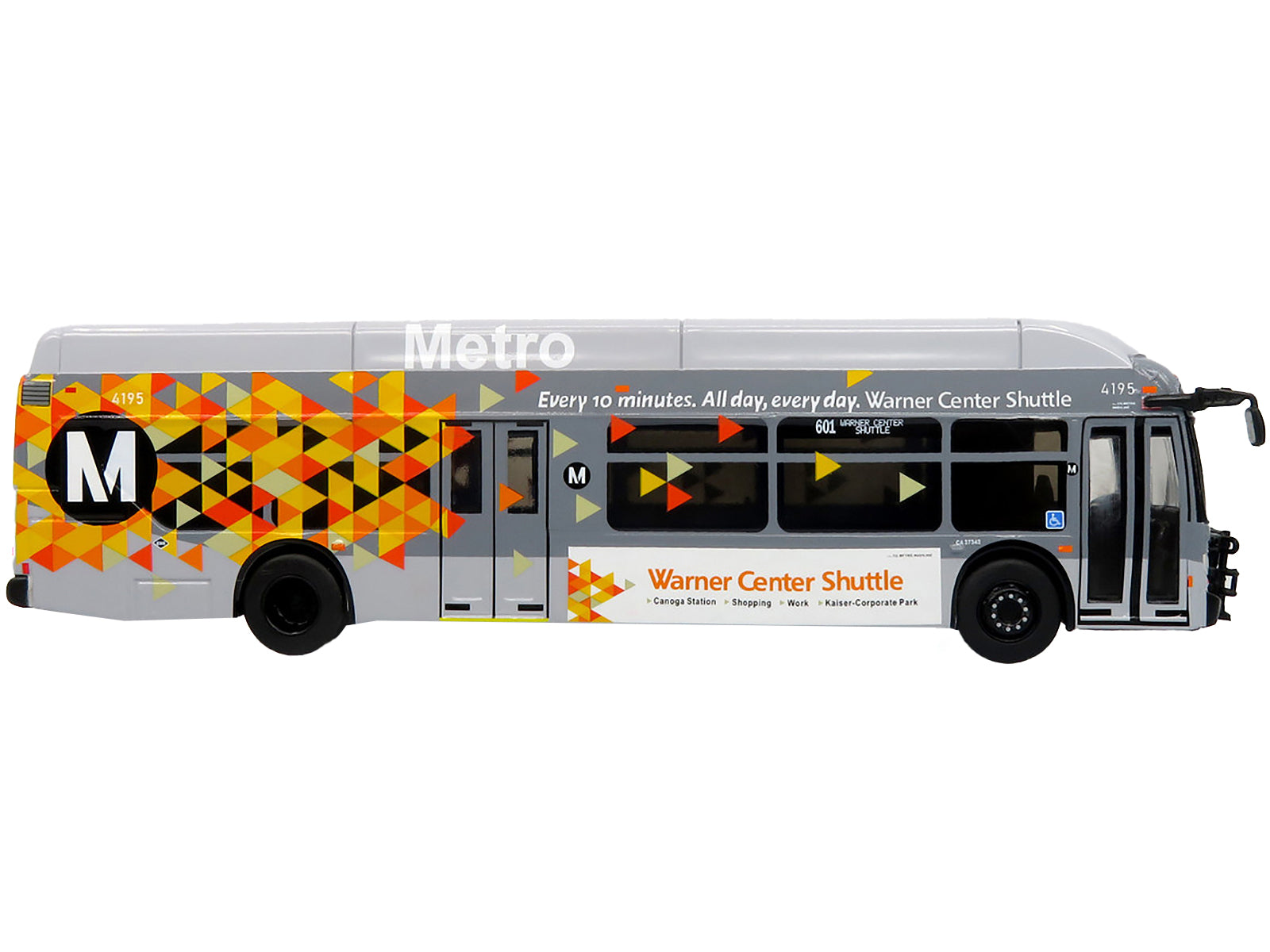 New Flyer Xcelsior XN40 Transit Bus &quot;Los Angeles Metro - Warner Center Shuttle&quot; Gray with Graphics &quot;The Bus & Motorcoach Collection&quot; Limited Edition 1/87 (HO) Diecast Model by Iconic Replicas