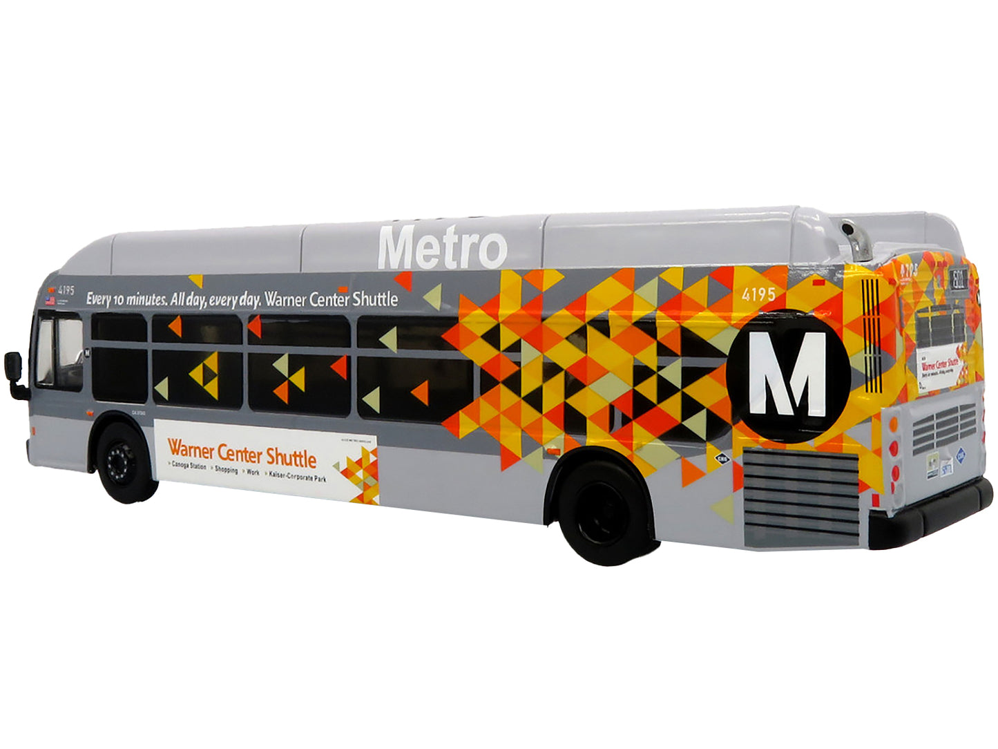 New Flyer Xcelsior XN40 Transit Bus &quot;Los Angeles Metro - Warner Center Shuttle&quot; Gray with Graphics &quot;The Bus & Motorcoach Collection&quot; Limited Edition 1/87 (HO) Diecast Model by Iconic Replicas