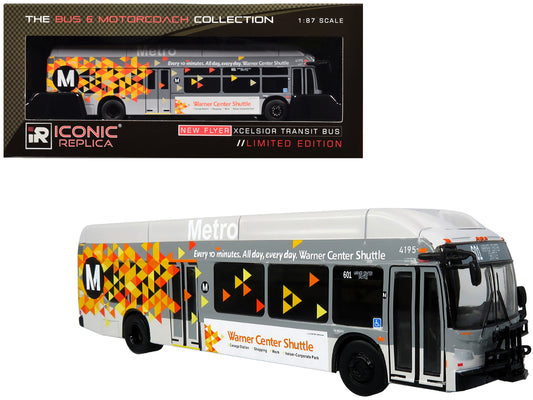 New Flyer Xcelsior XN40 Transit Bus &quot;Los Angeles Metro - Warner Center Shuttle&quot; Gray with Graphics &quot;The Bus & Motorcoach Collection&quot; Limited Edition 1/87 (HO) Diecast Model by Iconic Replicas
