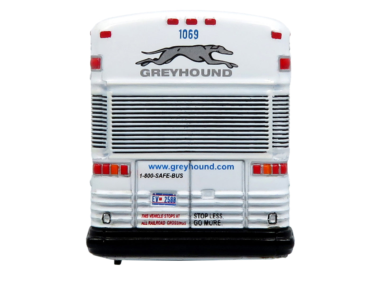 2001 MCI D4000 Coach Bus &quot;Greyhound&quot; White with Red and Blue Stripes &quot;Vintage Bus & Motorcoach Collection&quot; Limited Edition to 504 pieces Worldwide 1/87 (HO) Diecast Model by Iconic Replicas