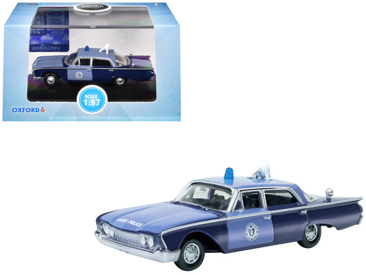 1960 Ford Fairlane Sedan &quot;Massachusetts State Police Radar Car&quot; Blue Two-Tone 1/87 (HO) Scale Diecast Model Car by Oxford Diecast