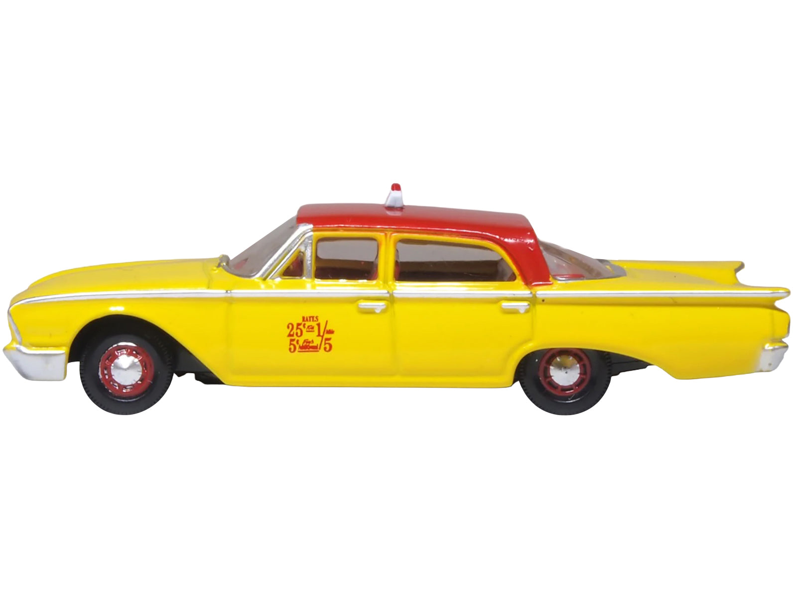 1960 Ford Fairlane Sedan &quot;NYC Taxi&quot; Yellow with Red Top and Interior 1/87 (HO) Scale Diecast Model Car by Oxford Diecast