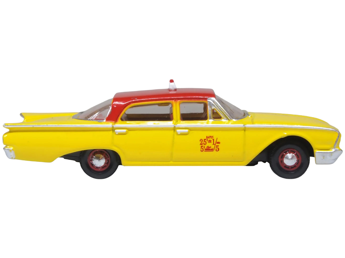 1960 Ford Fairlane Sedan &quot;NYC Taxi&quot; Yellow with Red Top and Interior 1/87 (HO) Scale Diecast Model Car by Oxford Diecast