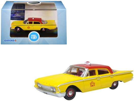 1960 Ford Fairlane Sedan &quot;NYC Taxi&quot; Yellow with Red Top and Interior 1/87 (HO) Scale Diecast Model Car by Oxford Diecast