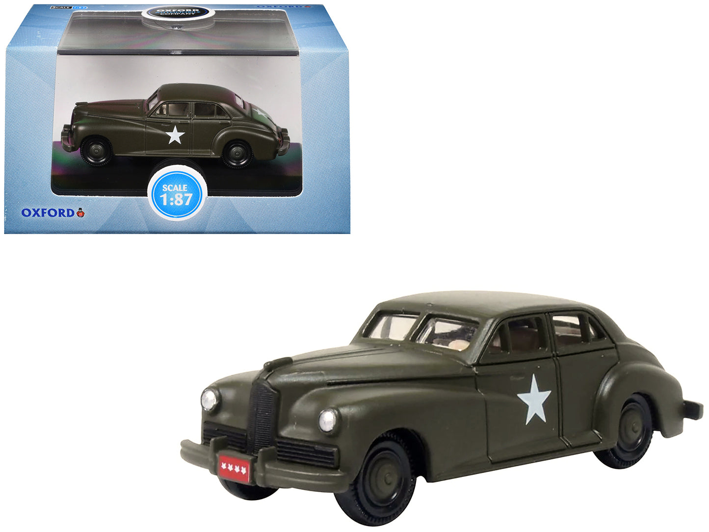 1942 Packard Clipper Touring Sedan &quot;US Army Staff Car&quot; Olive Drab 1/87 (HO) Scale Diecast Model Car by Oxford Diecast