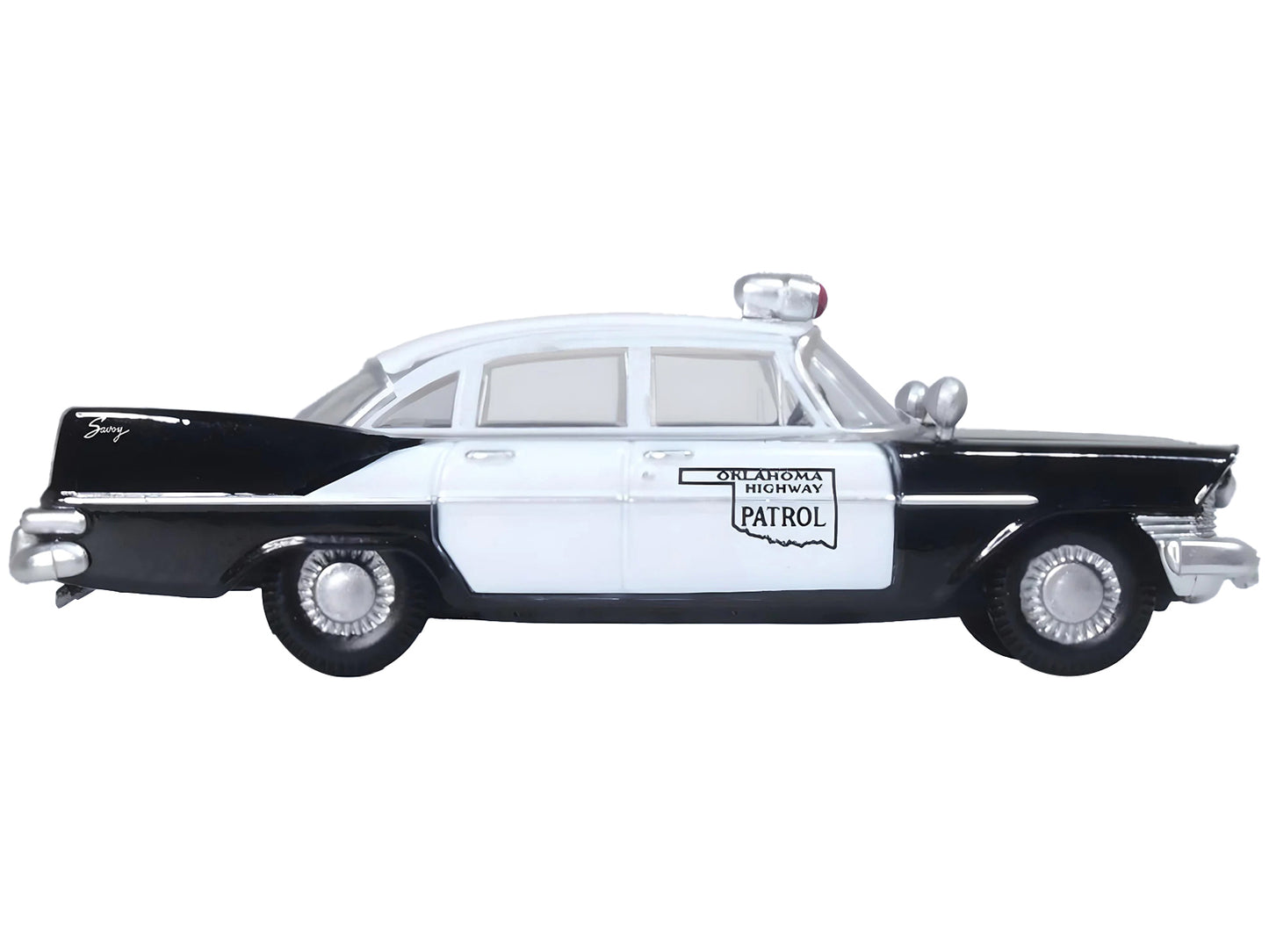 1959 Plymouth Savoy Black and White &quot;Oklahoma Highway Patrol&quot; 1/87 (HO) Scale Diecast Model Car by Oxford Diecast