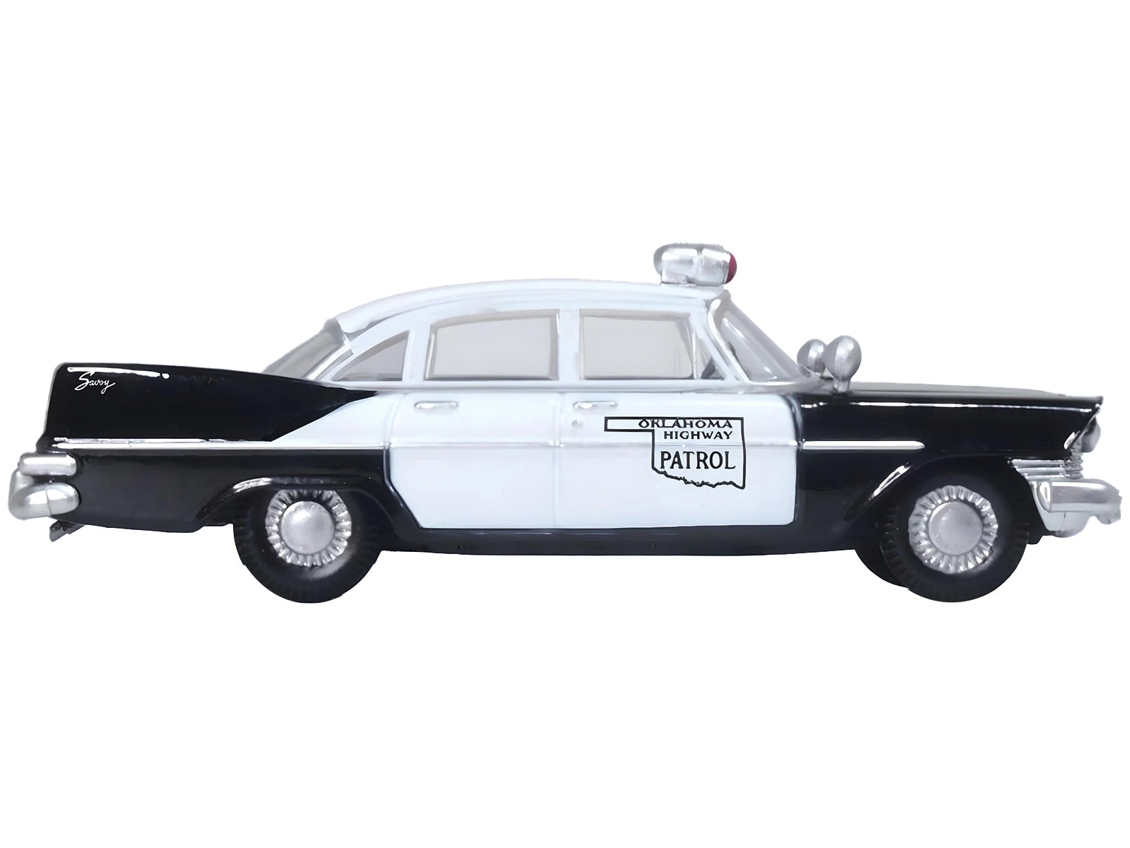 1959 Plymouth Savoy Black and White &quot;Oklahoma Highway Patrol&quot; 1/87 (HO) Scale Diecast Model Car by Oxford Diecast