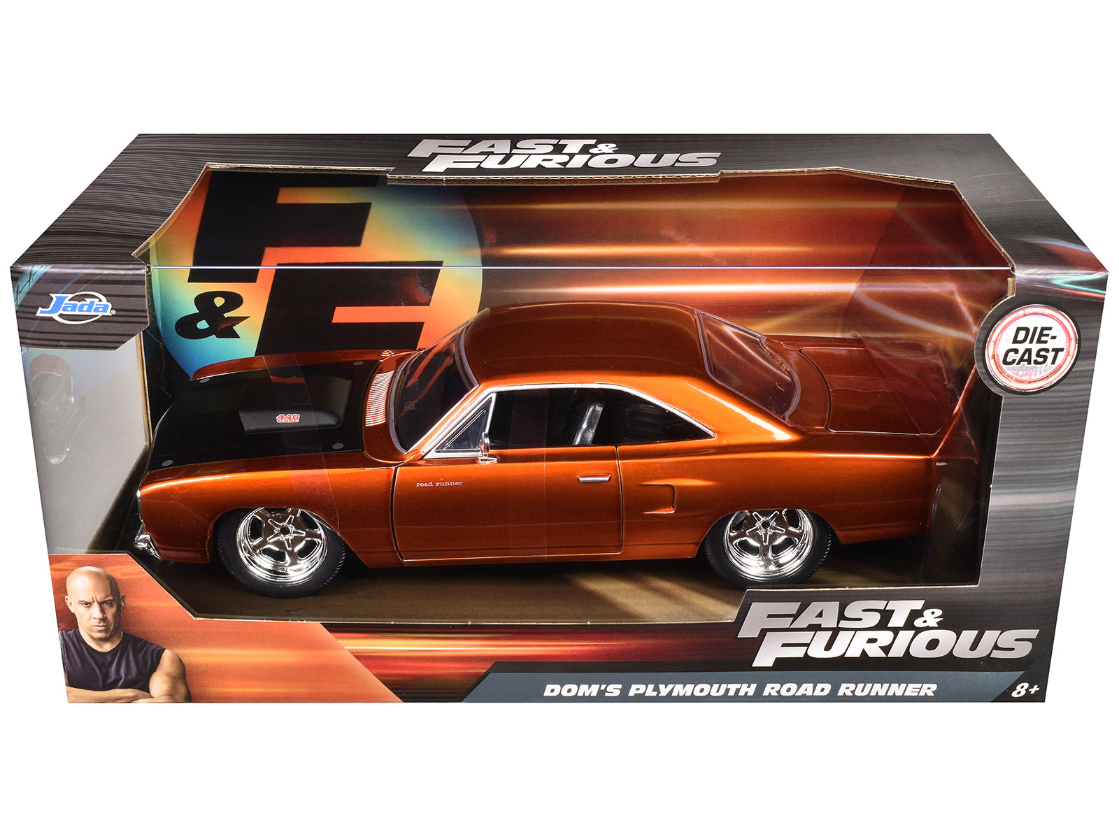 Dom's 1970 Plymouth Road Runner Copper with Black Hood &quot;Fast & Furious 7&quot; (2015) Movie 1/24 Diecast Model Car by Jada