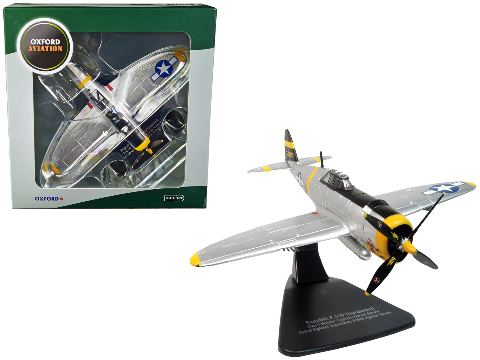 Republic P-47D Thunderbolt Fighter Plane USAAF &quot;Captain Daniel Boone 333rd Fighter Squadron 318th Fighter Group&quot; &quot;Oxford Aviation&quot; Series 1/72 Diecast Model Airplane by Oxford Diecast