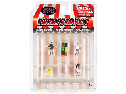 &quot;Farmers Market&quot; 6 piece Diecast Set (3 Figures and 3 Accessories) Limited Edition to 4800 pieces Worldwide for 1/64 Scale Models by American Diorama