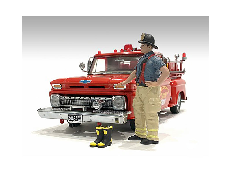 &quot;Firefighters&quot; Getting Ready Figure with Boots Accessory for 1/18 Scale Models by American Diorama