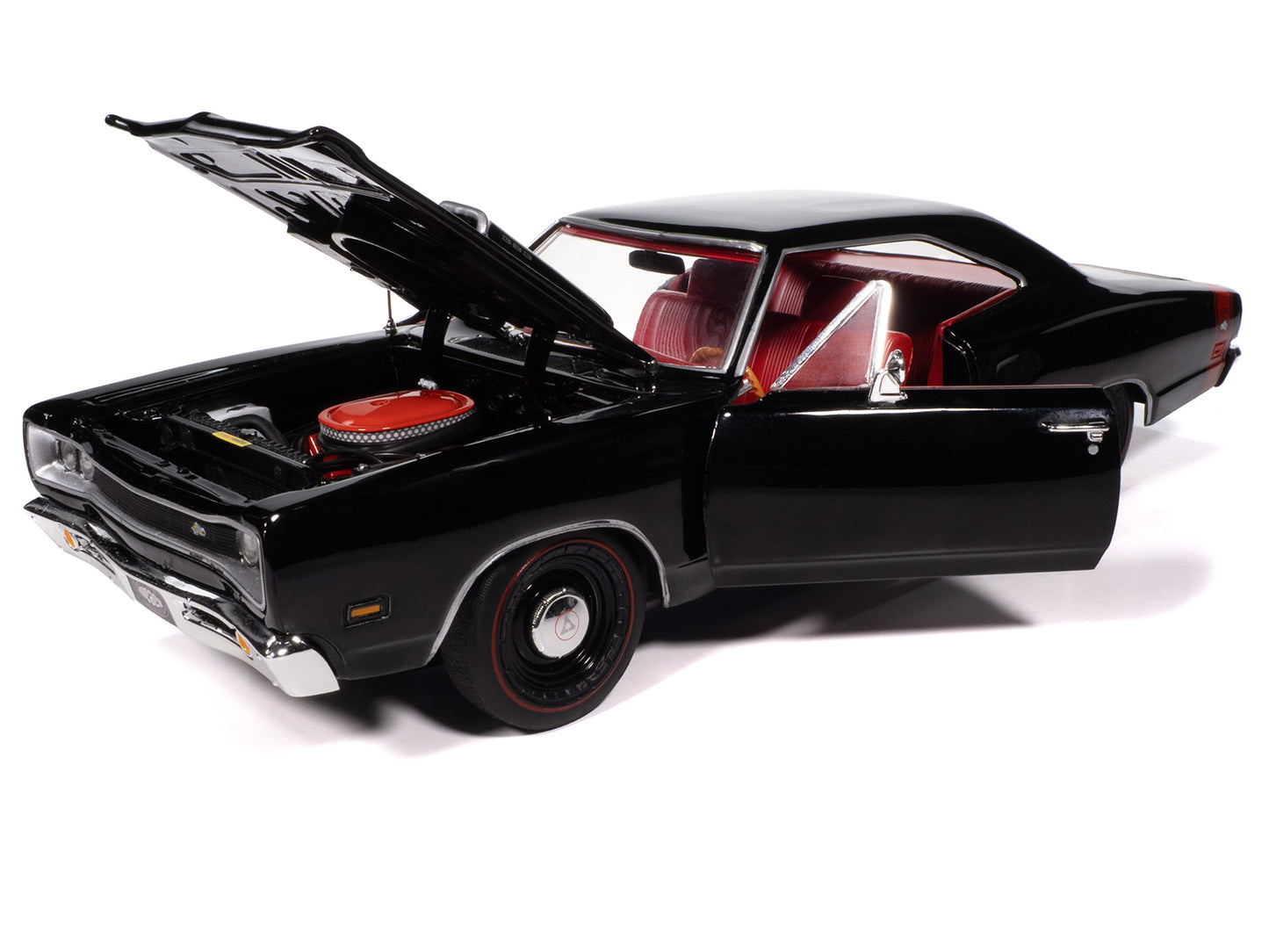 1969 Dodge Coronet Super Bee &quot;Muscle Car & Corvette Nationals&quot; (MCACN) Black with Red Interior &quot;American Muscle&quot; Series 1/18 Diecast Model Car by Auto World