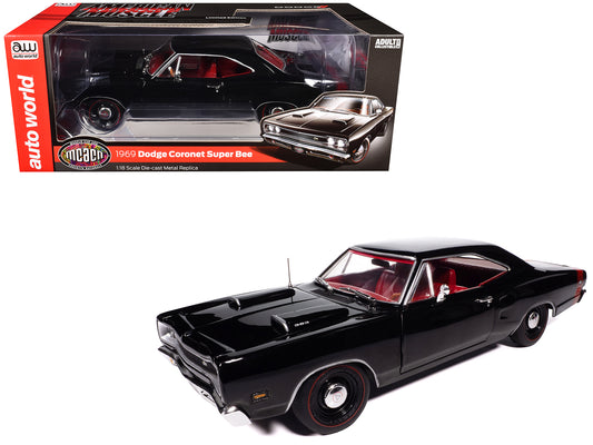 1969 Dodge Coronet Super Bee &quot;Muscle Car & Corvette Nationals&quot; (MCACN) Black with Red Interior &quot;American Muscle&quot; Series 1/18 Diecast Model Car by Auto World