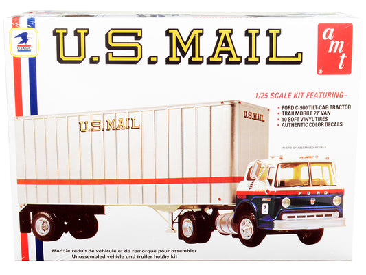 Skill 3 Model Kit Ford C900 Truck Tractor with Trailer &quot;U.S. Mail&quot; 1/25 Scale Model by AMT