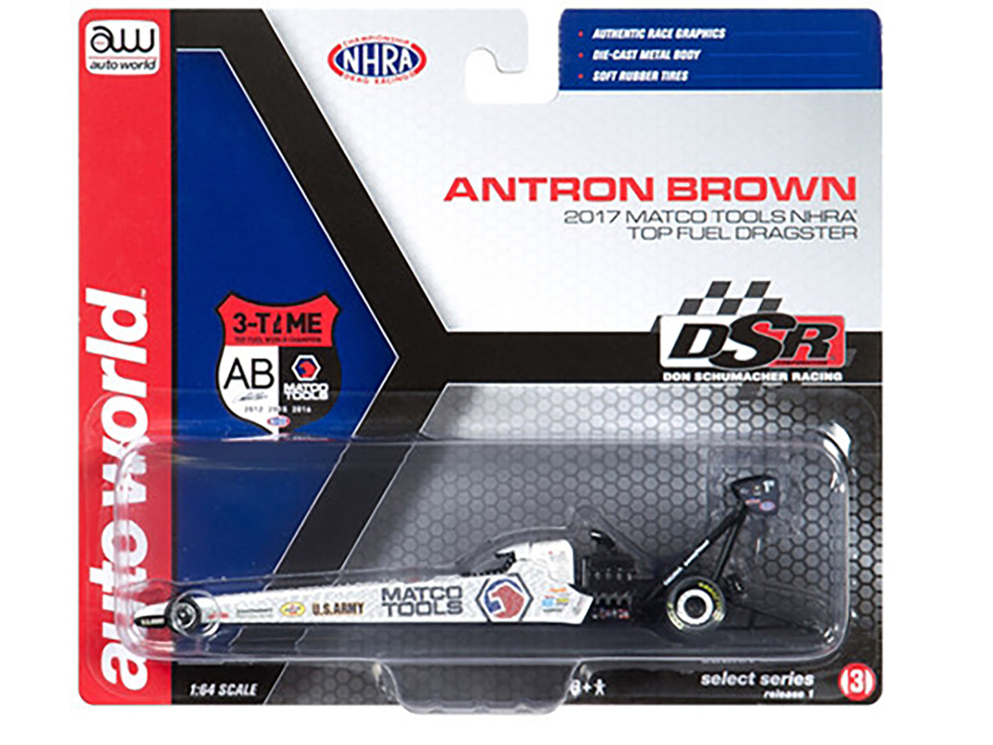 2017 NHRA Antron Brown &quot;Matco Tools&quot; TFD 1/64 Diecast Model Car by Autoworld
