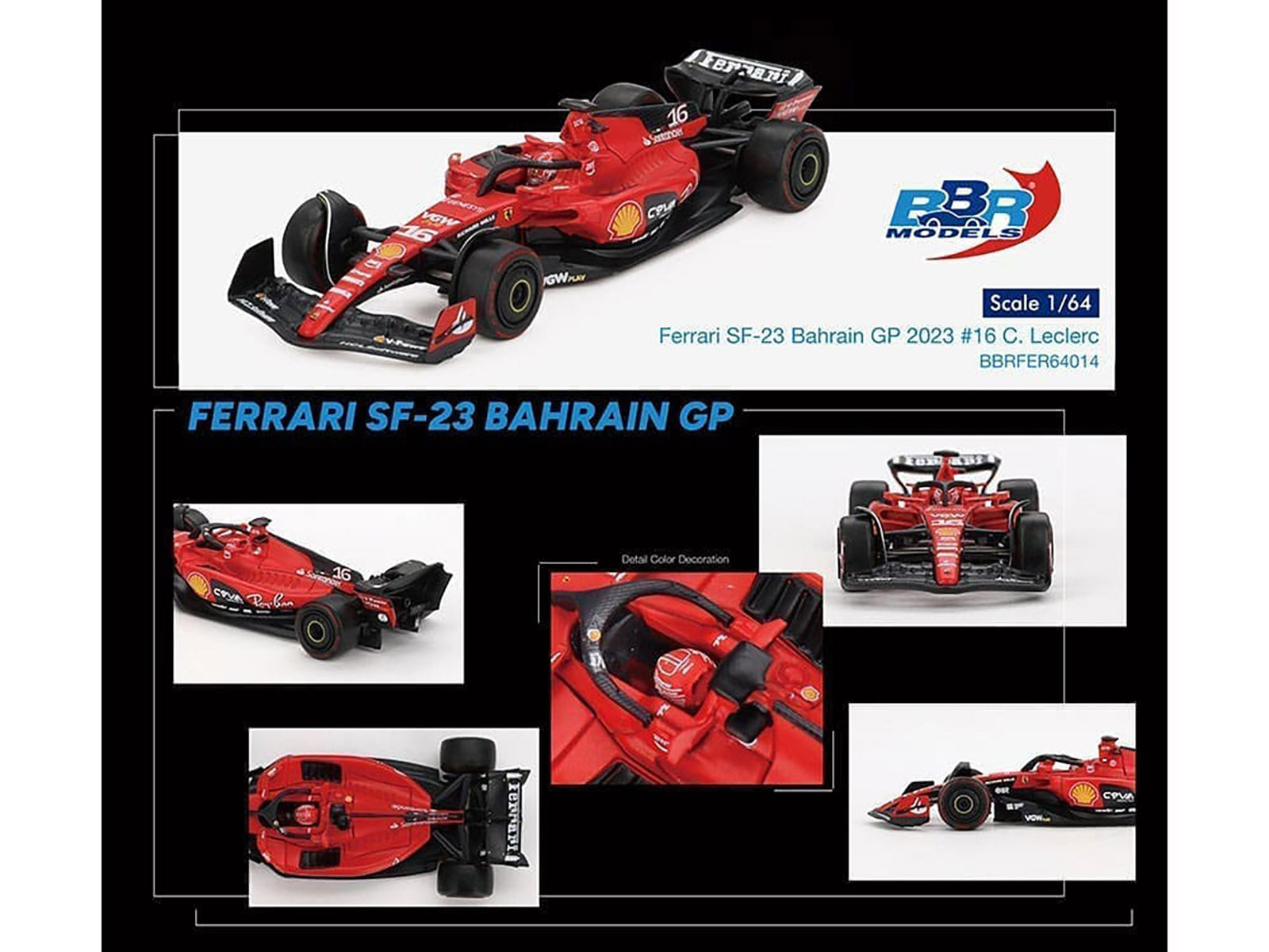 Ferrari SF-23 #16 Charles Leclerc Formula One F1 &quot;Bahrain GP&quot; (2023) 1/64 Diecast Model Car by BBR