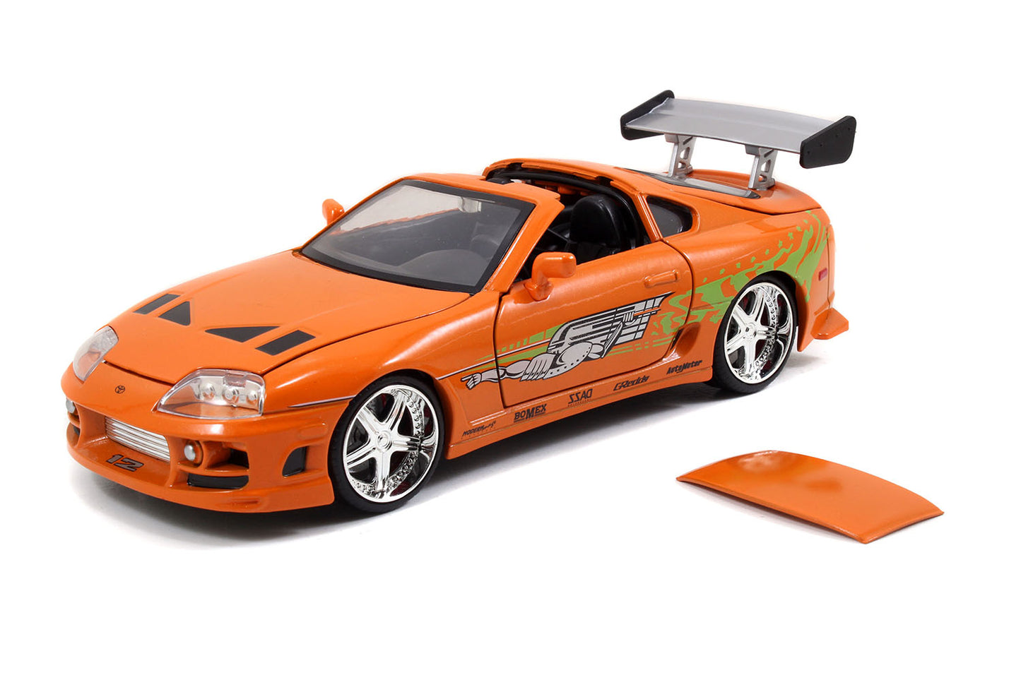 Model Kit Toyota Supra Metallic Orange with Brian Diecast Figure &quot;Fast & Furious&quot; Movie &quot;Build N' Collect&quot; 1/24 Diecast Model Car by Jada