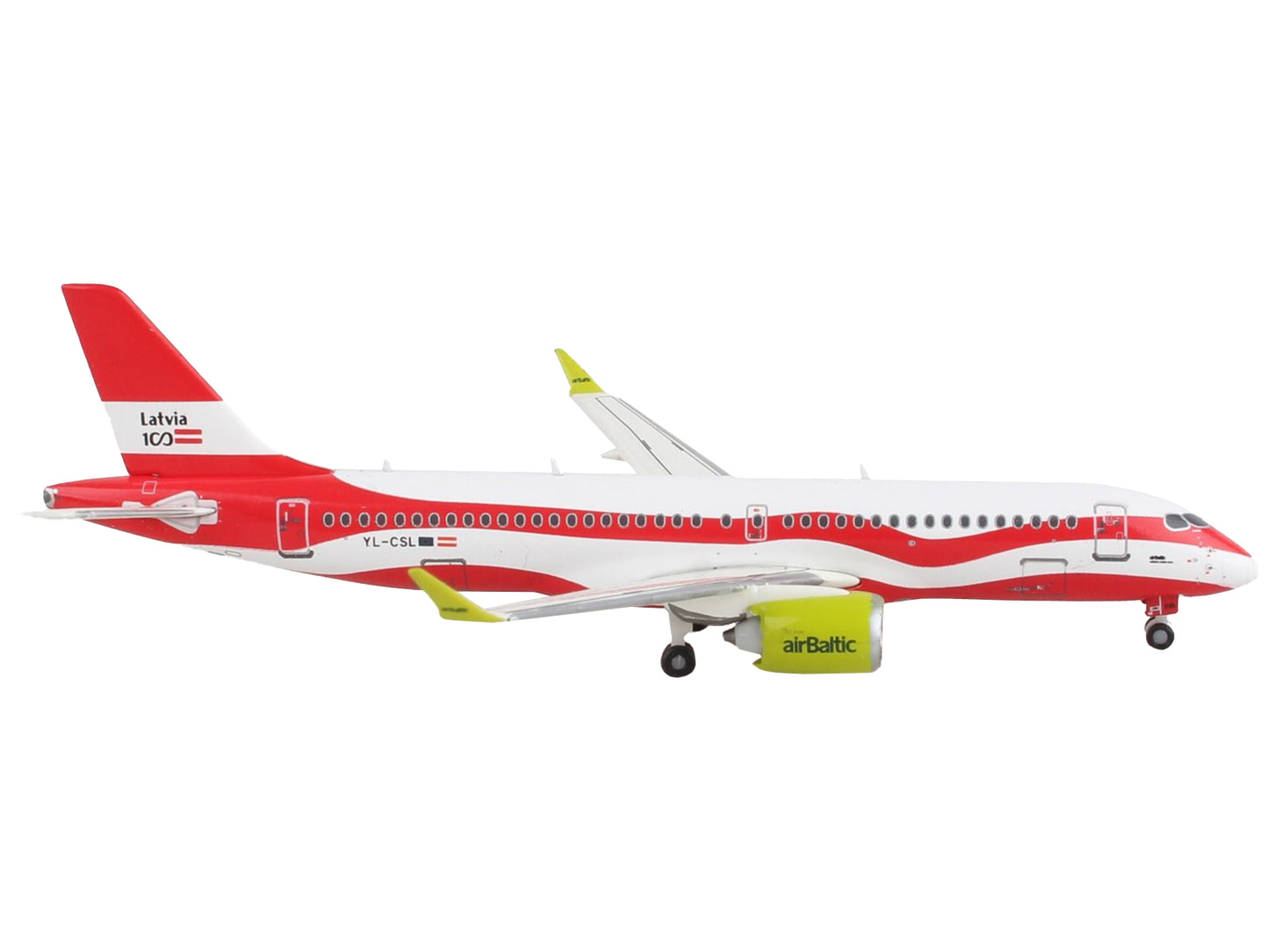 Airbus A220-300 Commercial Aircraft &quot;Air Baltic&quot; White and Red 1/400 Diecast Model Airplane by GeminiJets