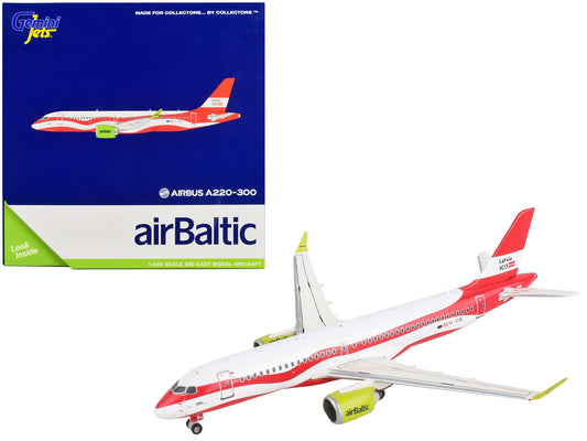 Airbus A220-300 Commercial Aircraft &quot;Air Baltic&quot; White and Red 1/400 Diecast Model Airplane by GeminiJets