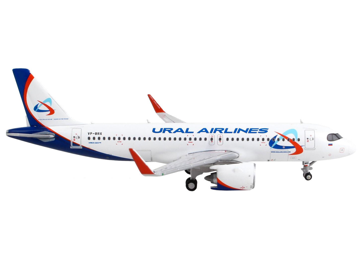 Airbus A320neo Commercial Aircraft &quot;Ural Airlines&quot; White with Blue Tail 1/400 Diecast Model Airplane by GeminiJets
