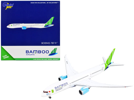 Boeing 787-9 Commercial Aircraft &quot;Bamboo Airways&quot; White with Green Tail 1/400 Diecast Model Airplane by GeminiJets