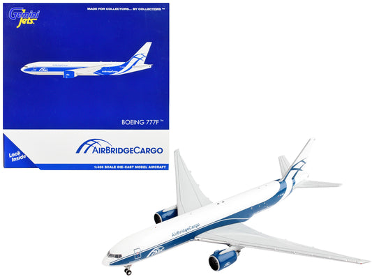 Boeing 777F Commercial Aircraft &quot;AirBridgeCargo&quot; White with Blue Stripes 1/400 Diecast Model Airplane by GeminiJets