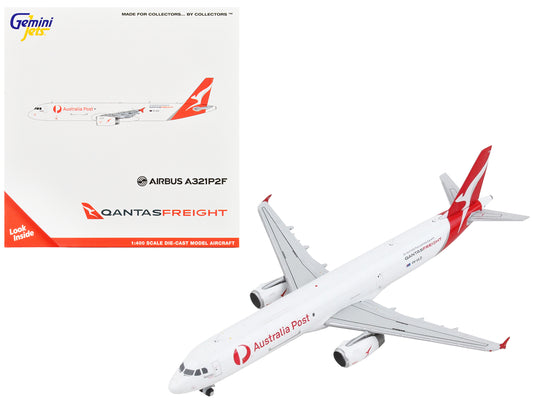 Airbus A321P2F Commercial Aircraft &quot;Qantas Freight - Australia Post&quot; White with Red Tail 1/400 Diecast Model Airplane by GeminiJets