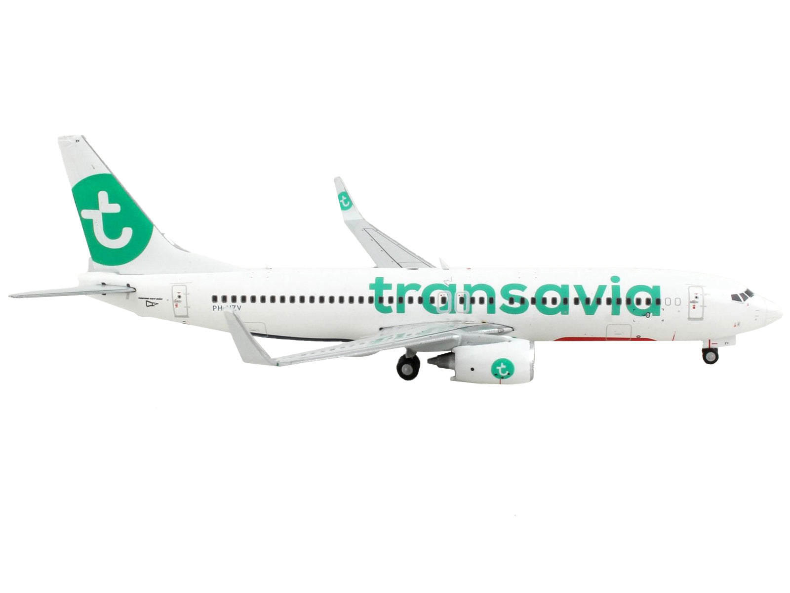 Boeing 737-800 Commercial Aircraft &quot;Transavia Airlines&quot; White with Green Tail 1/400 Diecast Model Airplane by GeminiJets