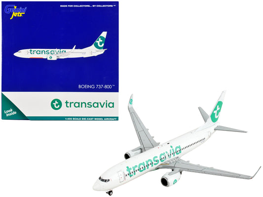 Boeing 737-800 Commercial Aircraft &quot;Transavia Airlines&quot; White with Green Tail 1/400 Diecast Model Airplane by GeminiJets