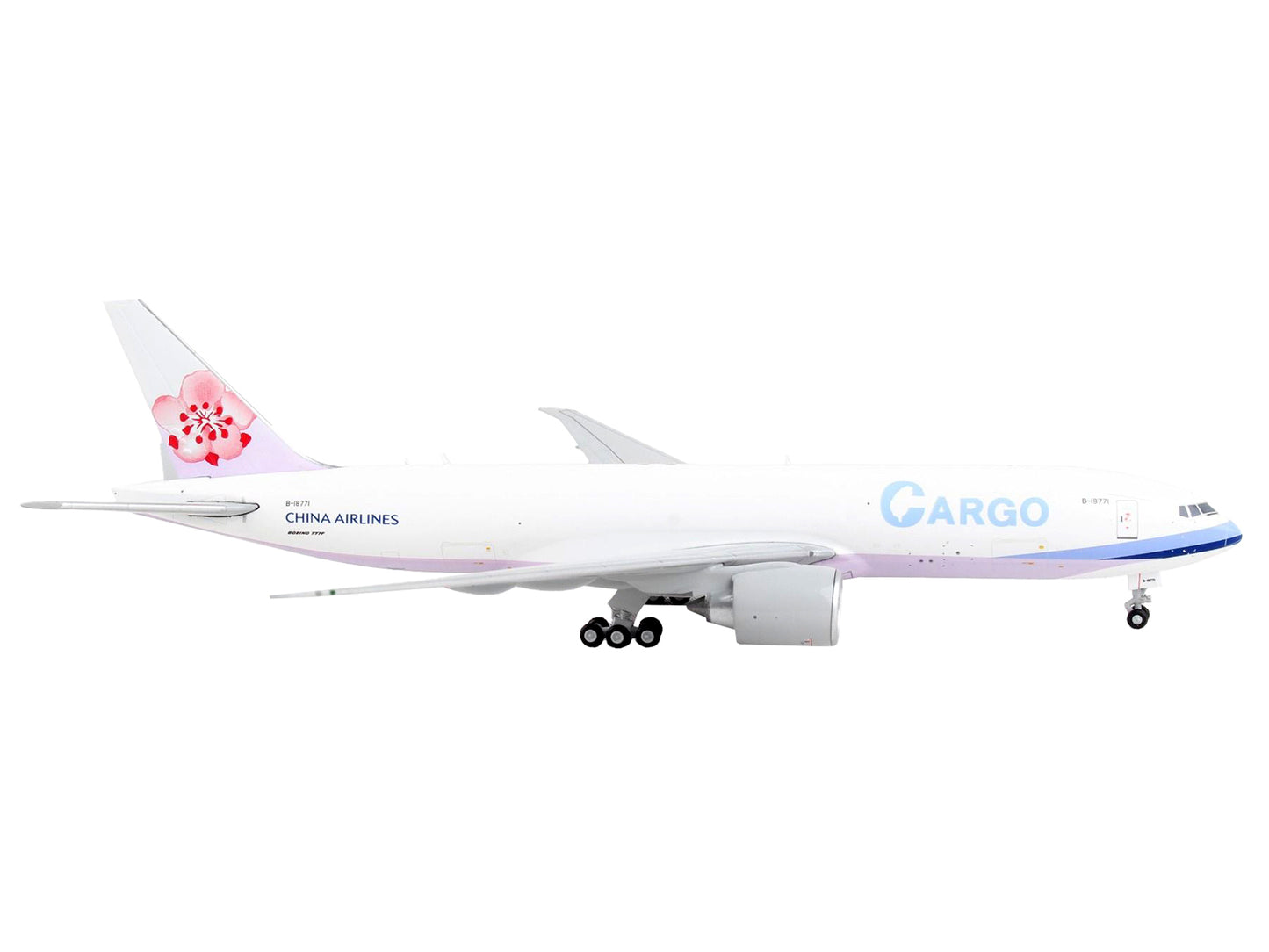 Boeing 777F Commercial Aircraft &quot;China Airlines Cargo&quot; White with Purple Stripes and Tail 1/400 Diecast Model Airplane by GeminiJets