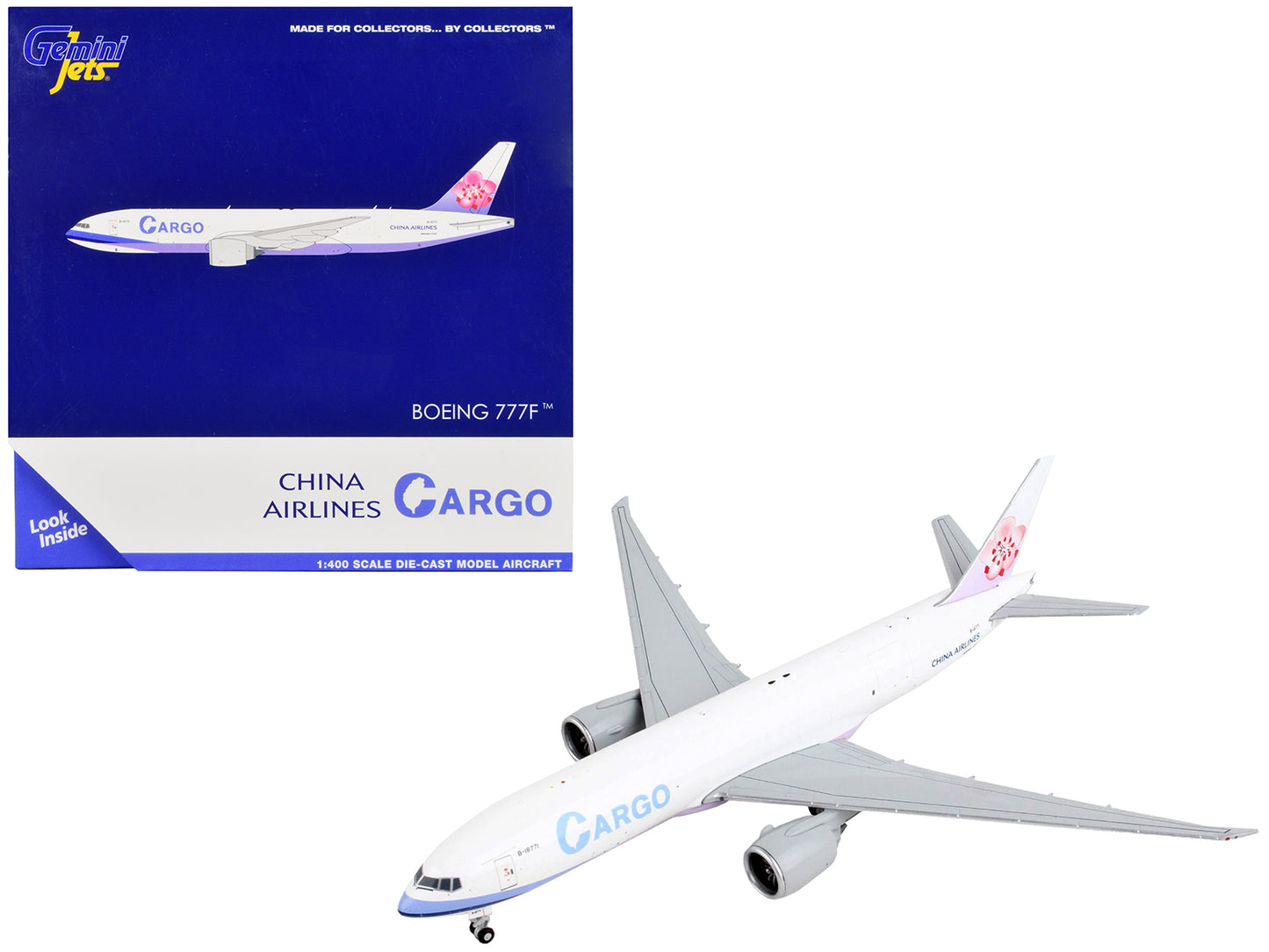 Boeing 777F Commercial Aircraft &quot;China Airlines Cargo&quot; White with Purple Stripes and Tail 1/400 Diecast Model Airplane by GeminiJets