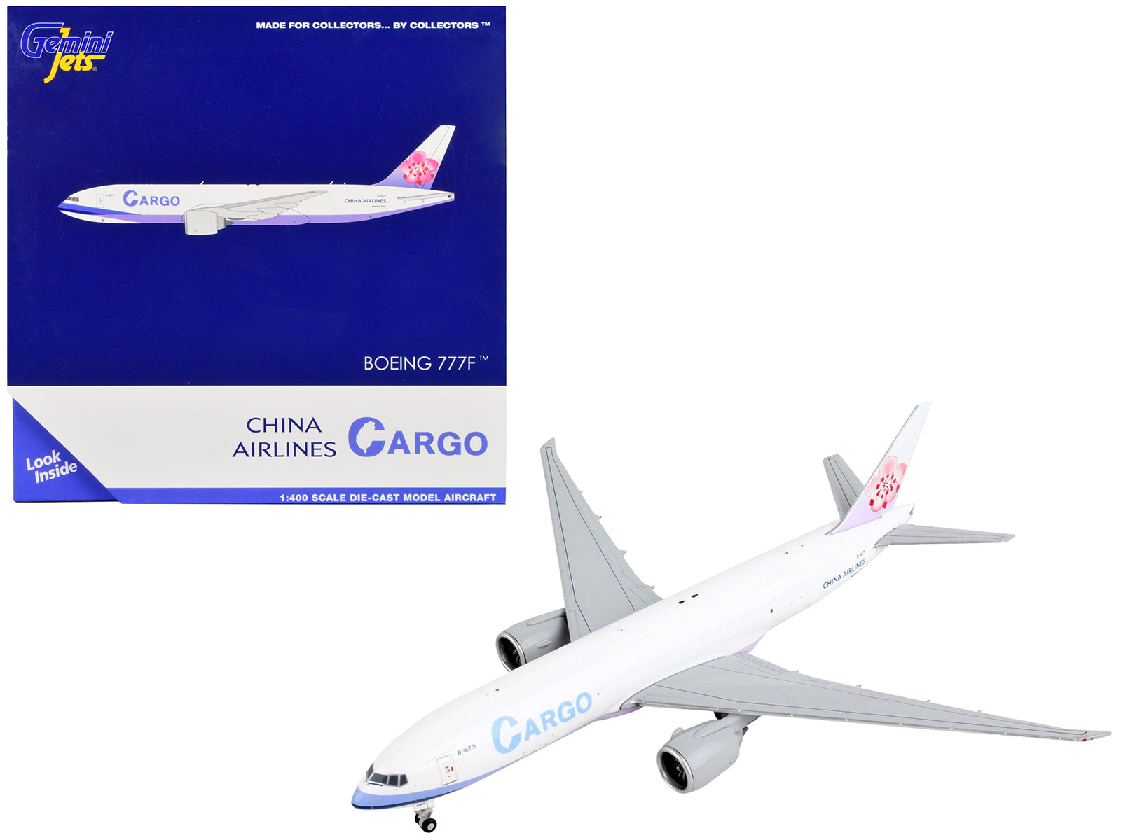 Boeing 777F Commercial Aircraft &quot;China Airlines Cargo&quot; White with Purple Stripes and Tail 1/400 Diecast Model Airplane by GeminiJets
