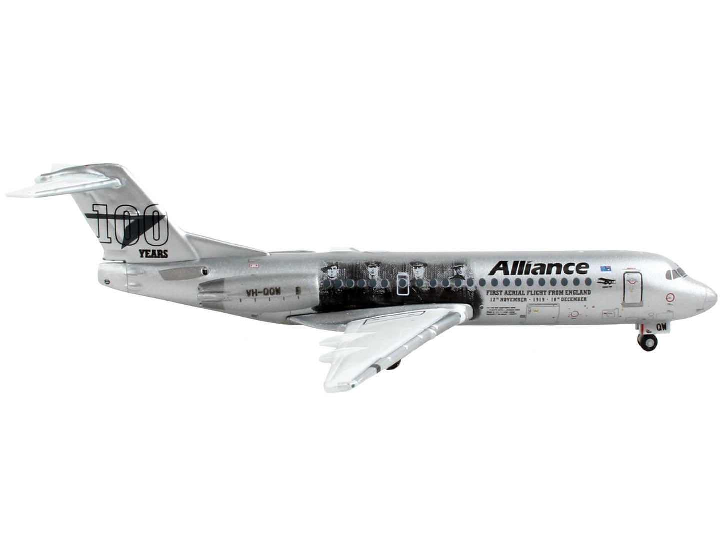 Fokker F70 Commercial Aircraft &quot;Alliance Airlines - 100 Years First Flight from England&quot; Silver Metallic 1/400 Diecast Model Airplane by GeminiJets