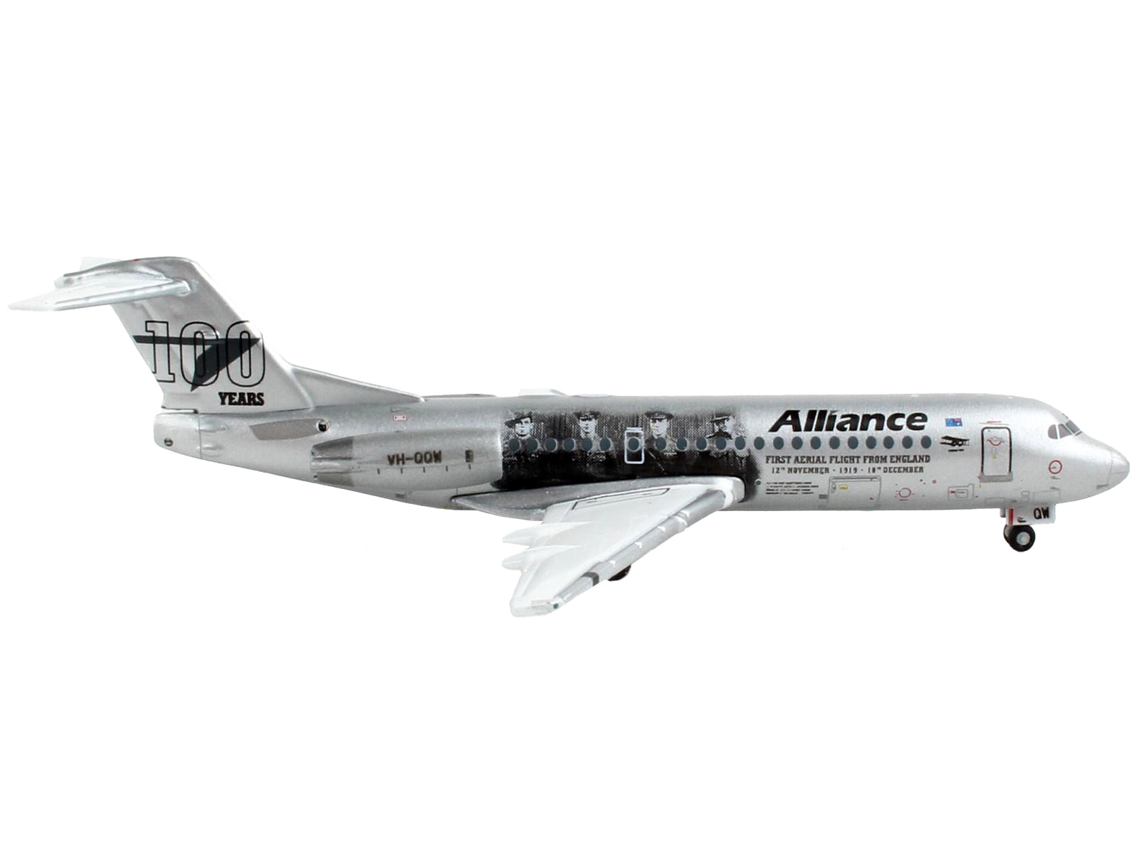 Fokker F70 Commercial Aircraft &quot;Alliance Airlines - 100 Years First Flight from England&quot; Silver Metallic 1/400 Diecast Model Airplane by GeminiJets