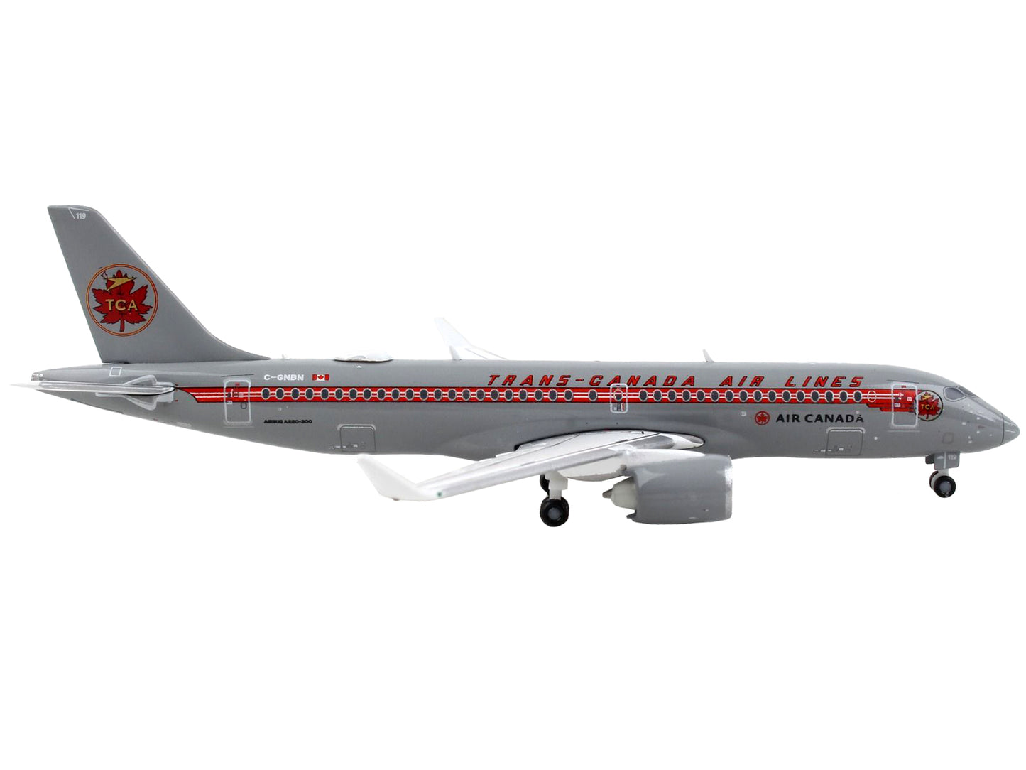 Airbus A220-300 Commercial Aircraft &quot;Trans-Canada Air Lines - Air Canada&quot; Gray with Red Stripes 1/400 Diecast Model Airplane by GeminiJets