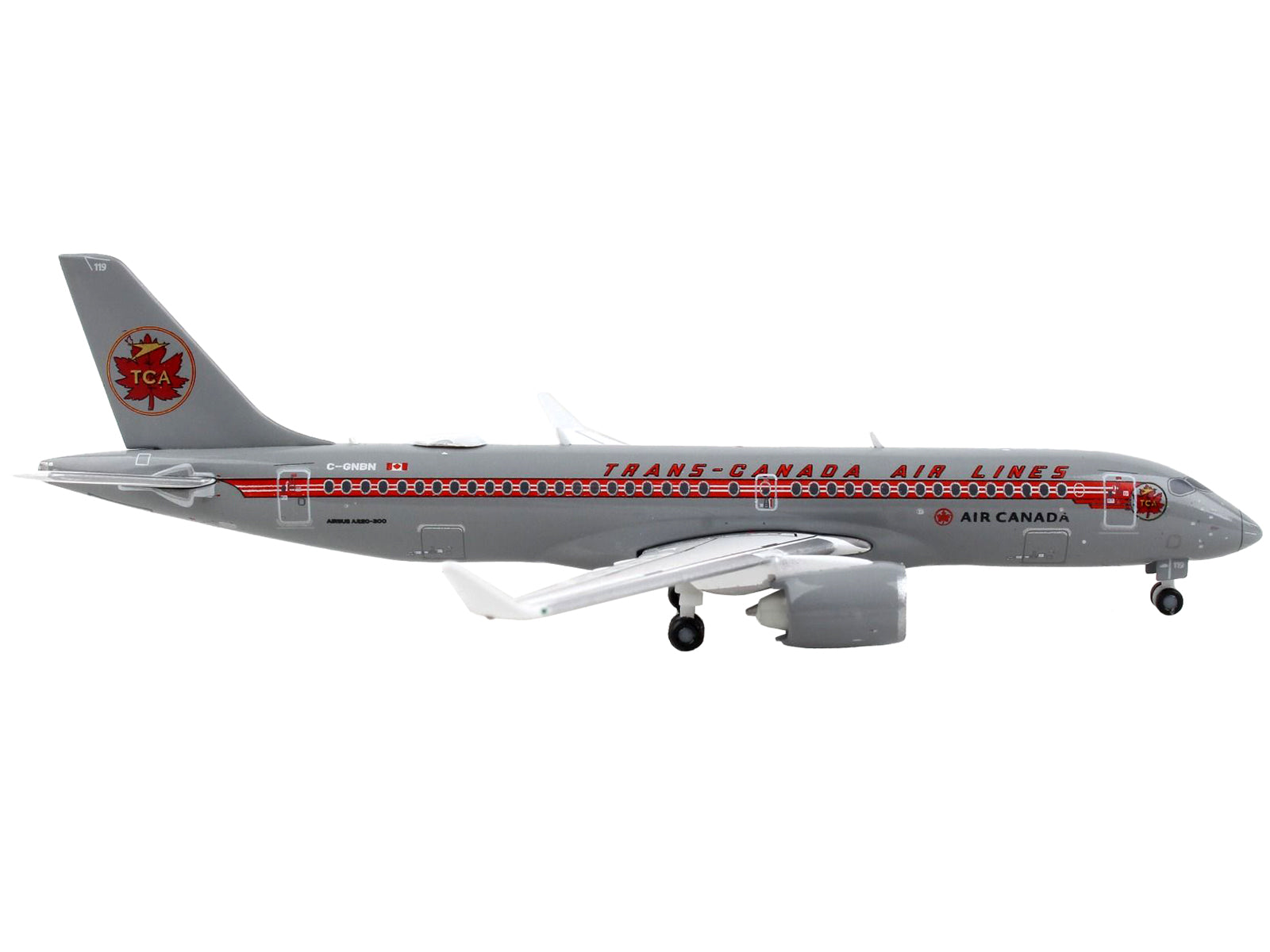 Airbus A220-300 Commercial Aircraft &quot;Trans-Canada Air Lines - Air Canada&quot; Gray with Red Stripes 1/400 Diecast Model Airplane by GeminiJets