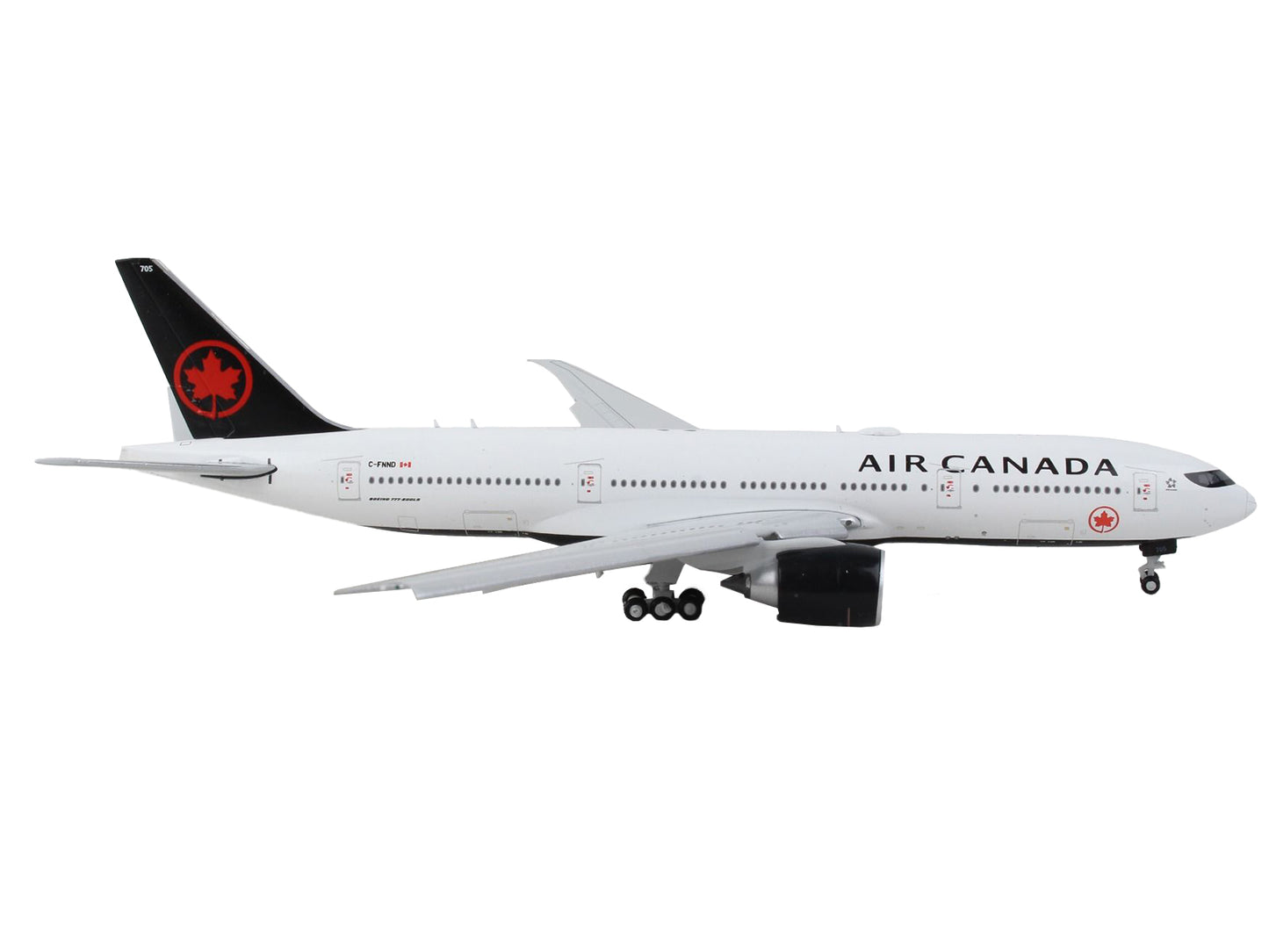 Boeing 777-200LR Commercial Aircraft with Flaps Down &quot;Air Canada&quot; White with Black Tail 1/400 Diecast Model Airplane by GeminiJets