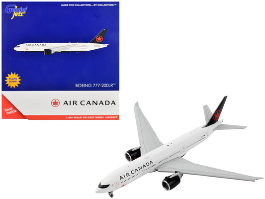 Boeing 777-200LR Commercial Aircraft with Flaps Down &quot;Air Canada&quot; White with Black Tail 1/400 Diecast Model Airplane by GeminiJets