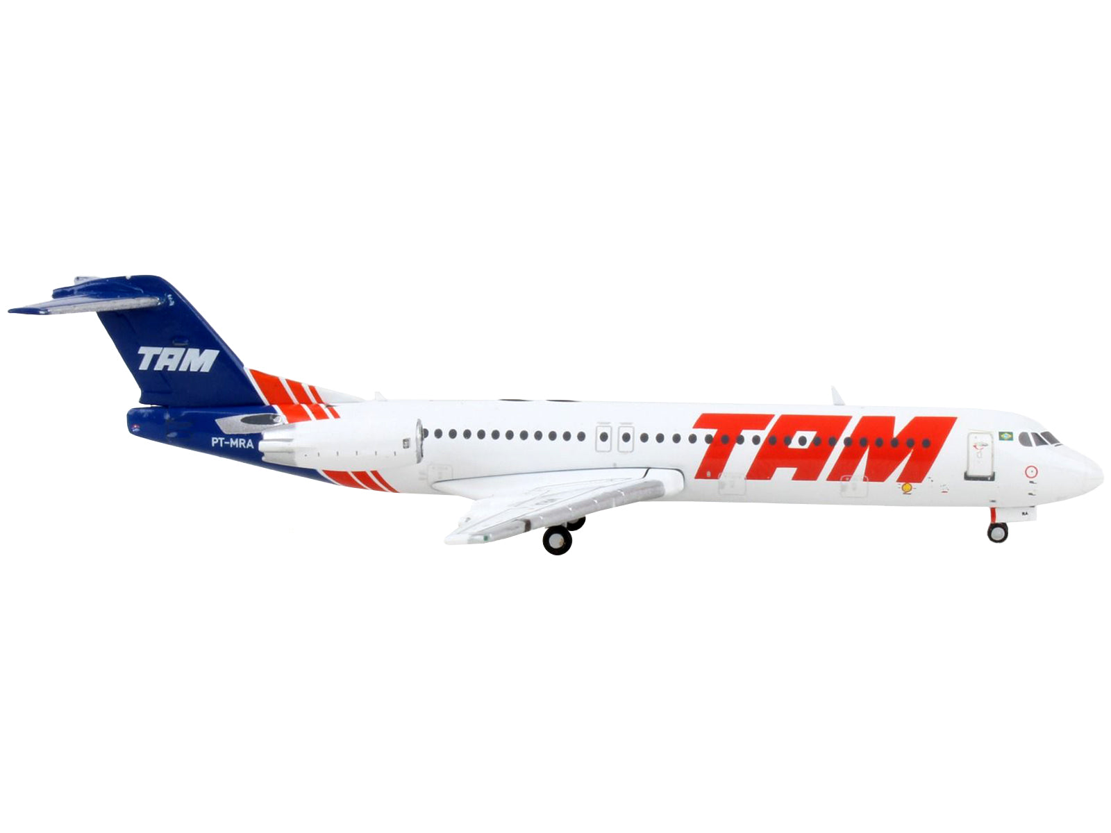 Fokker F100 Commercial Aircraft &quot;TAM Linhas Aereas&quot; White with Blue Tail 1/400 Diecast Model Airplane by GeminiJets