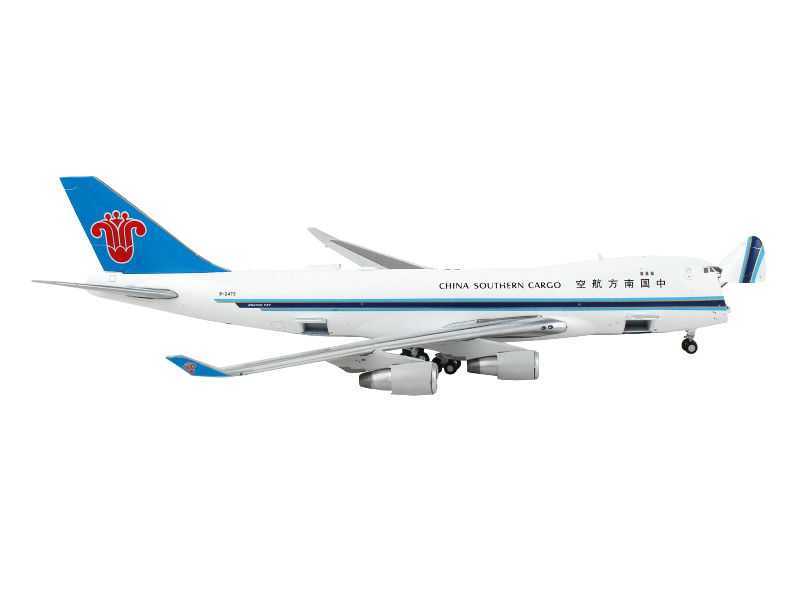 Boeing 747-400F Commercial Aircraft &quot;China Southern Cargo&quot; White with Black Stripes and Blue Tail &quot;Interactive Series&quot; 1/400 Diecast Model Airplane by GeminiJets
