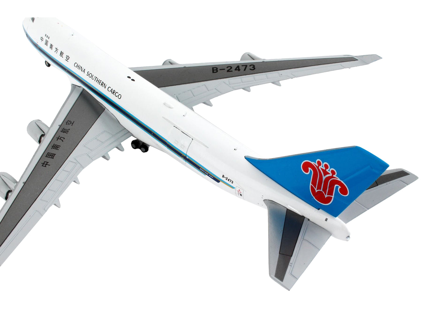 Boeing 747-400F Commercial Aircraft &quot;China Southern Cargo&quot; White with Black Stripes and Blue Tail &quot;Interactive Series&quot; 1/400 Diecast Model Airplane by GeminiJets