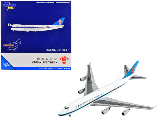 Boeing 747-400F Commercial Aircraft &quot;China Southern Cargo&quot; White with Black Stripes and Blue Tail &quot;Interactive Series&quot; 1/400 Diecast Model Airplane by GeminiJets